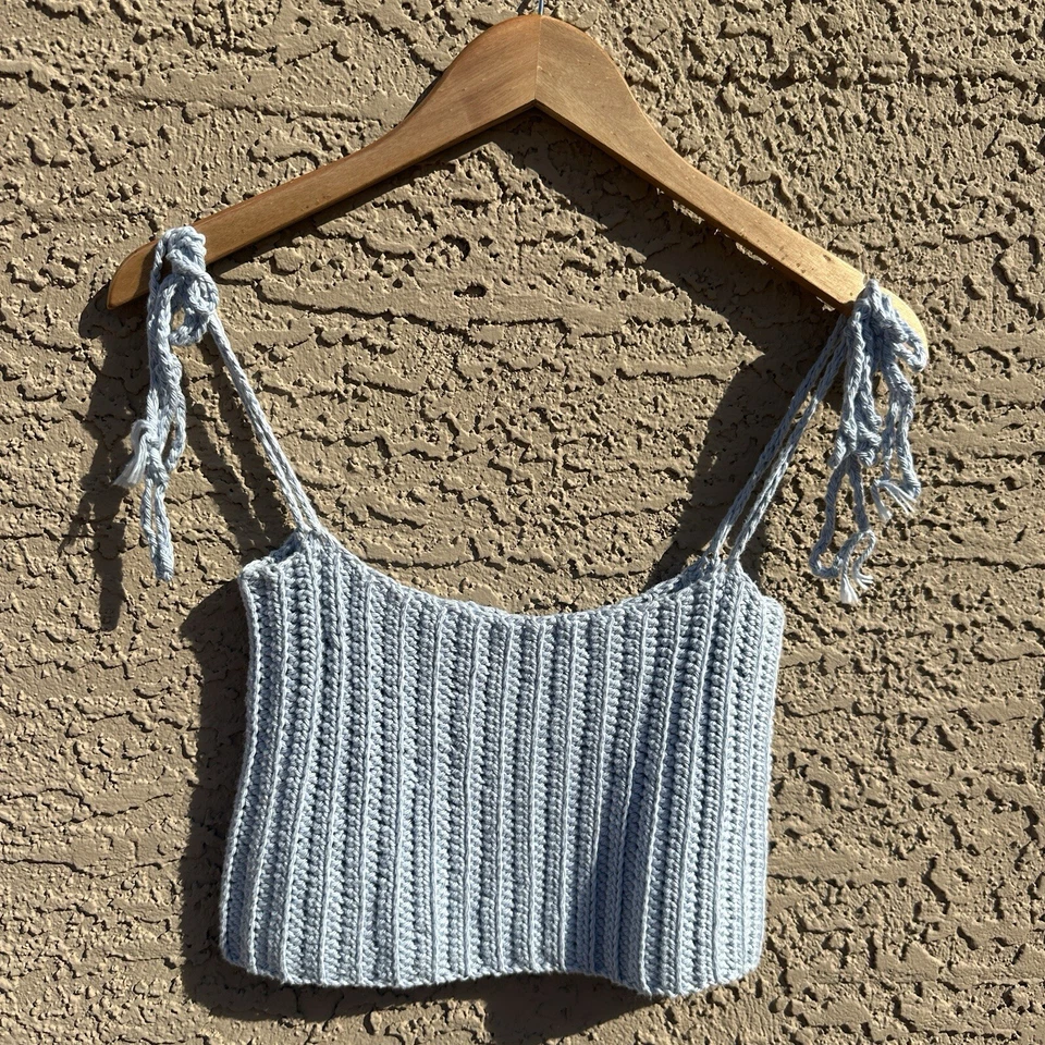 Top cami recortado tejido hilo hecho a mano vintage XS/pequeño correas de corbata ajustables Foto 2 de 2