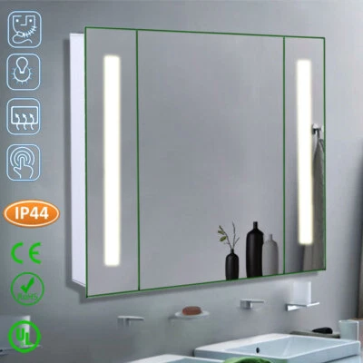 HOMGARDEN-STORE Anti-Fog LED Lighted Cabinet Mirror Shaver Toothbrush Outlet Storage Bathroom