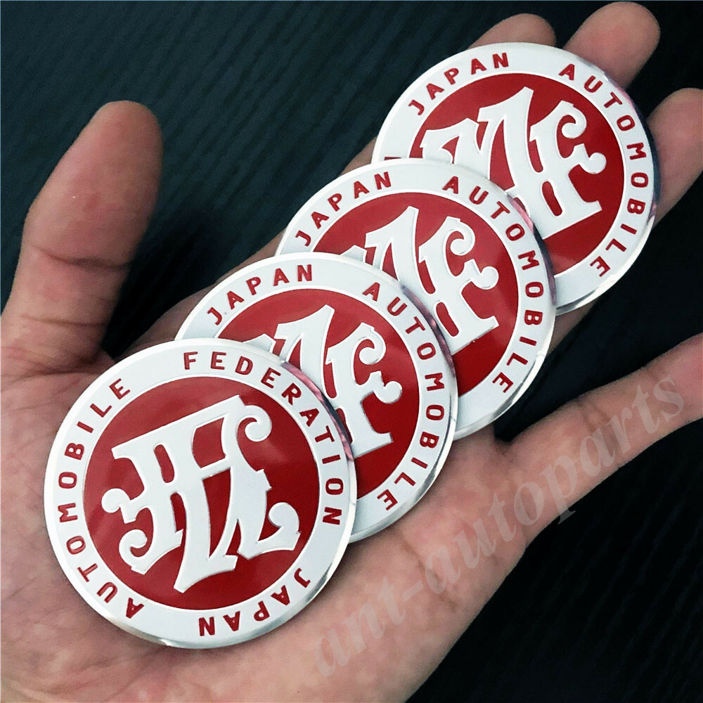 4x 56mm Red JAF Japan JDM Wheel Center Hub Cap Badge Emblem Decal