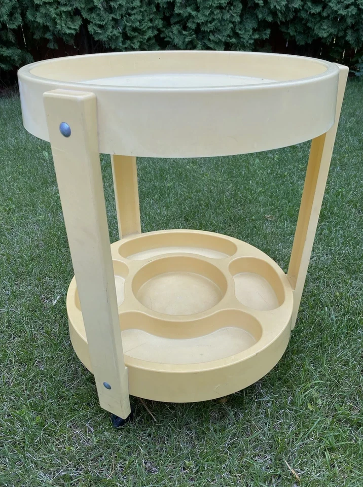 Carro de barra MCM Atomic Space Age bandeja para servir rodante - 17" redondo, plástico Foto 4 de 4