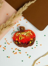 DIY Jewelry Make Beading Kit Pin Gold Pumpkin Brooch Bead Embroidery Needlepoint