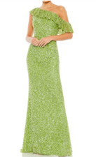 MAC DUGGAL 5611 SEQUIN DROP SHOULDER KEY LIME TRUMPET GOWN sz 14