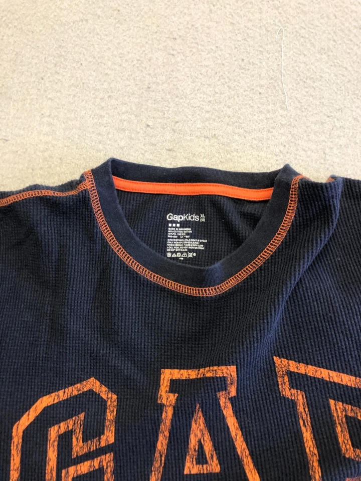 Camiseta GAP infantil menino XL 12 azul marinho abóbora laranja fio waffle malha térmica - Imagem 3 de 4