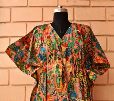 Women's Frida Khalo Kaftan Dressing Gown New Sleepwear One Size Long Maxi Caftan