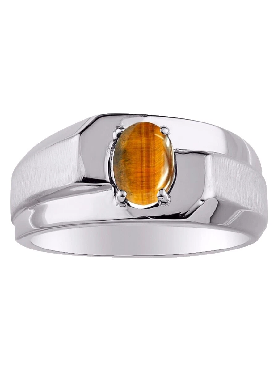 Anillos De Oro Blanco de Ojo de Tigre para hombres