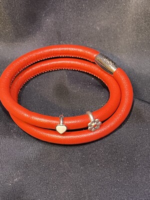 ENDLESS JEWELRY RED LEATHER Wrap BRACELET W 2 CHARMS 1 IS 925 STERLING SILVER