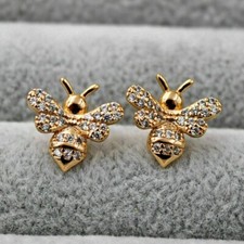 18K Yellow Gold Finish 1Ct Lab Created Diamond Push Back Honey Bee Stud Earrings