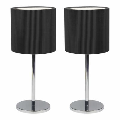Set of Modern Chrome 32cm Table Lamps Bedside Lights Black