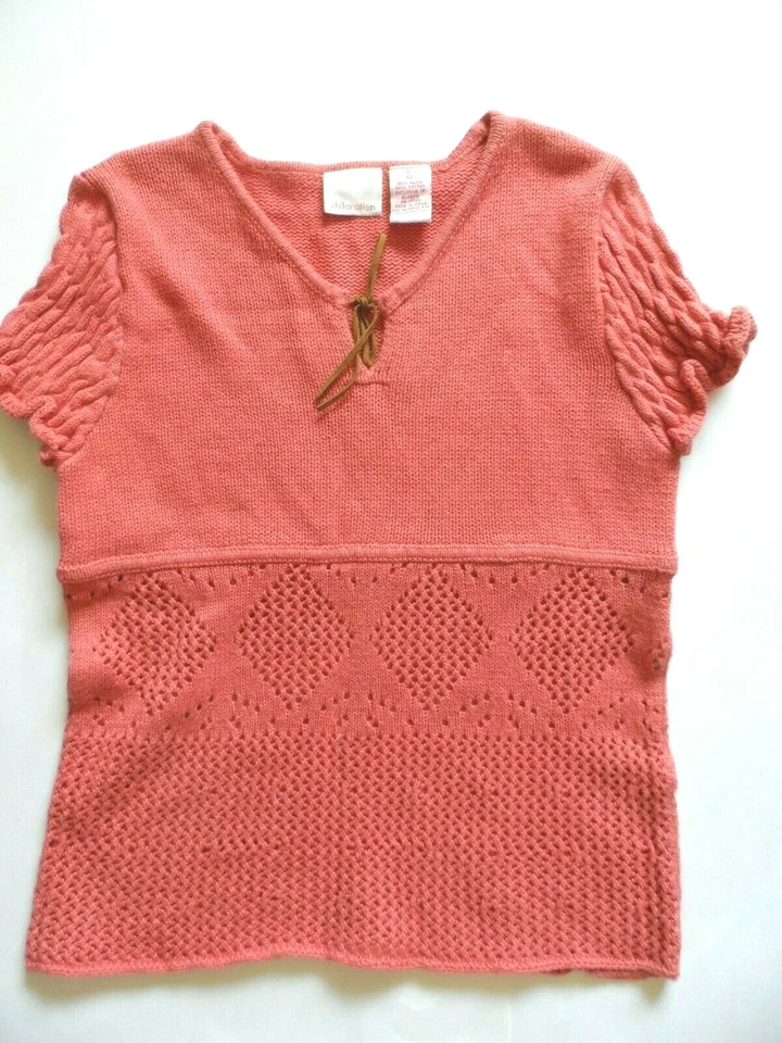 Blusa de malha feminina júnior manga curta - Rosa, verde, bege () - Imagem 3 de 3