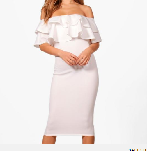 BOOHOO Dixie Bardot Layered Frill Detail Midi Dress US SIZE 4 IVORY WHITE $34.00 | eBay
