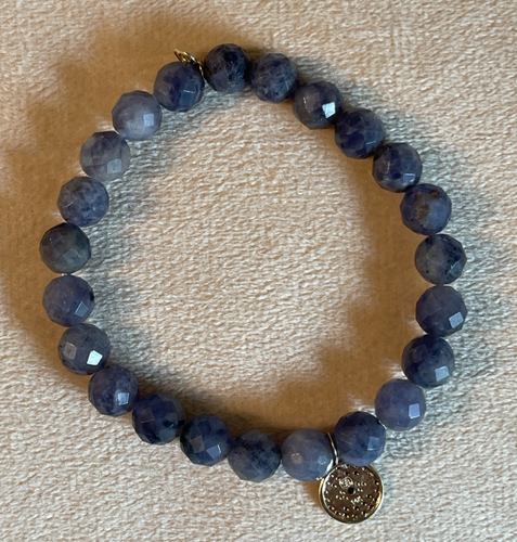 SYDNEY EVAN Iolite stone bracelet w/ evil eye charm (gold diamond sapphire) - Picture 9 of 12