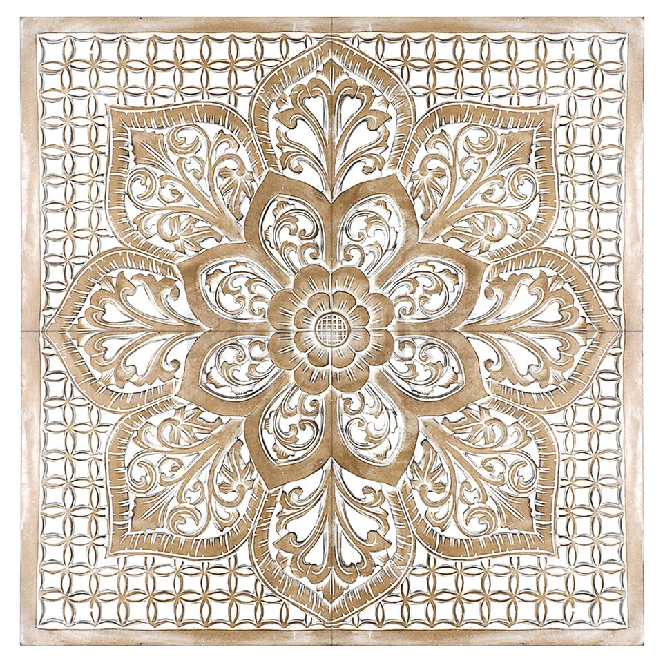 Antiguo cabecero de madera tallado a mano inspirado elegante diseño lavado blanco Foto 2 de 4