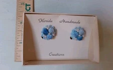 Vtg Florida Handmade Creations Shell Nonpierced Screw Back Earrings Original Box