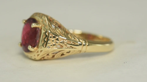Earth Mined Rubellite Tourmaline Antique Filagree Design Ring - Video 1 of 1