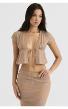 Date Night House of CB MAIA SHIMMER CAFE AU LAIT TIE FRONT CROP TOP SZ S (US4-6)