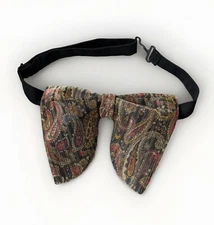 Handmade Oversized Bow tie Vintage style 70`s Paisley Black/Brown Wedding Gift
