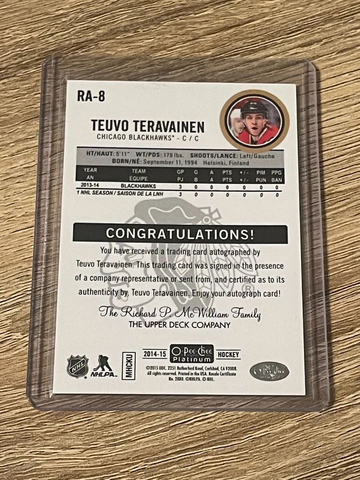 2014-15 O-Pee-Chee Platinum Rookie Autographs #RA8 Teuvo Teravainen RC AUTO - Image 2 of 2