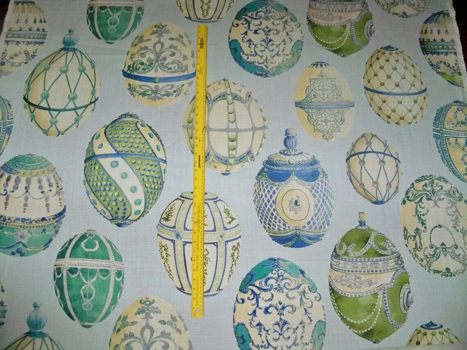 KRAVET COUTURE ROMFORD FABERGE EGGS LINEN TOILE FABRIC 5 YARDS ROBINS EGG MULTI - Image 3 of 4