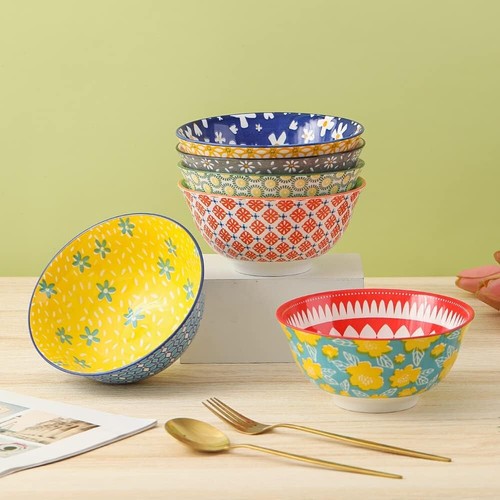 Ciotola Colazione Cereali Ceramica - Set Di 6 Scodelle Zuppa Cucina Colorate 700 - Foto 2 di 11