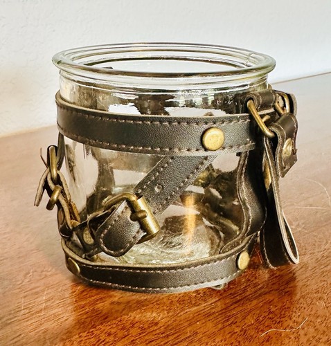 Kerzenhalter Übertopf hängend Glas & Lederriemen Metträger - Bild 2 von 4