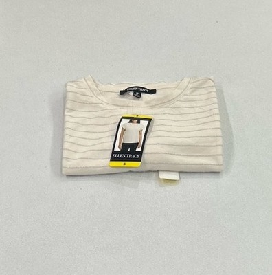 Ellen Tracy Women's Glitter Stripe Blouse, Cream, Size S