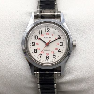 Vintage Pulsar Watch Womens 23mm V811-0970 Silver Tone Stretch Band