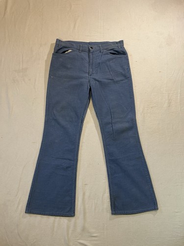 1970s Levi’s White Tab Baby Blue Corduroy Flared Bell Bottoms 36Wx29L Made In US