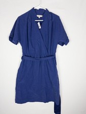 NWT Loft Dress Womens 4 Blue Suede Strap Collared Solid Short Sleeve Knee