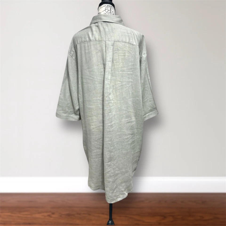 Tahari L Sage зеленый льняной смеси рубашка мини-платье 3/4 рукав минималистский опрятный - Изображение 3 из 4