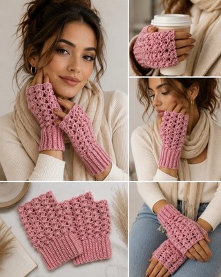 Handmade Crochet Fingerless Gloves Cozy Boho Wrist Knit Winter Gloves Gift