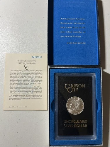 1884-CC MORGAN CARSON CITY UNCIRCULATED SILVER DOLLAR IN GSA HOLDER & COA