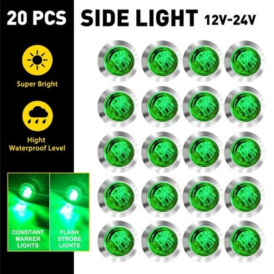 20X 3/4'' Strobe Steady Green LED Marker Lights Dual Modes Warning Flash Lamps EH