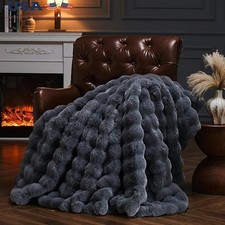 Luxurious Plush Bubble Blanket Soft Cozy Faux Fur Throw Home Sofa Gift New
