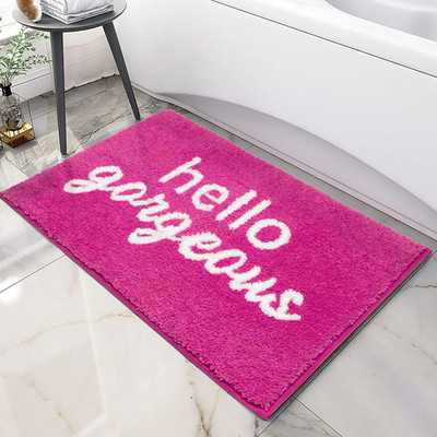 TANVILL Pink Bathroom Rug, Hello Gorgeous Bath Mat, Non Slip Bath Rug | Washable