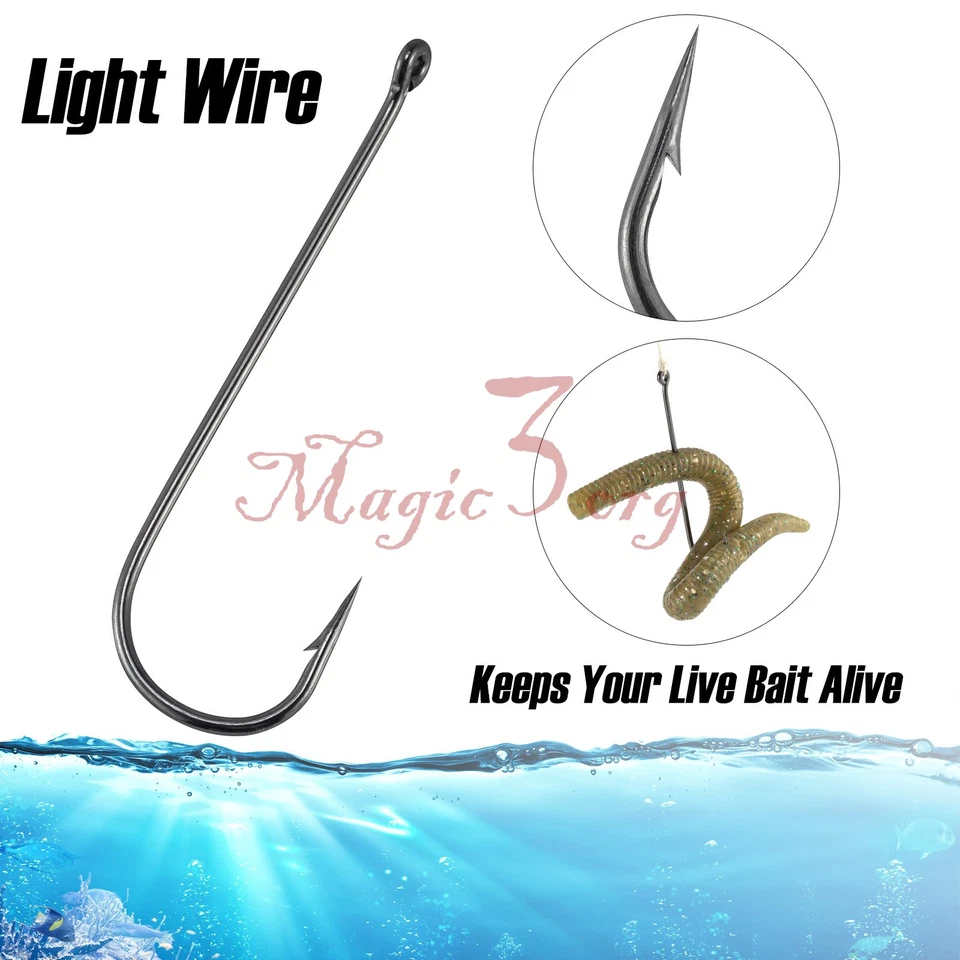 100 peças gancho de deslocamento de haste longa Aberdeen isca viva robalo panfish pesca em água salgada - Imagem 3 de 4