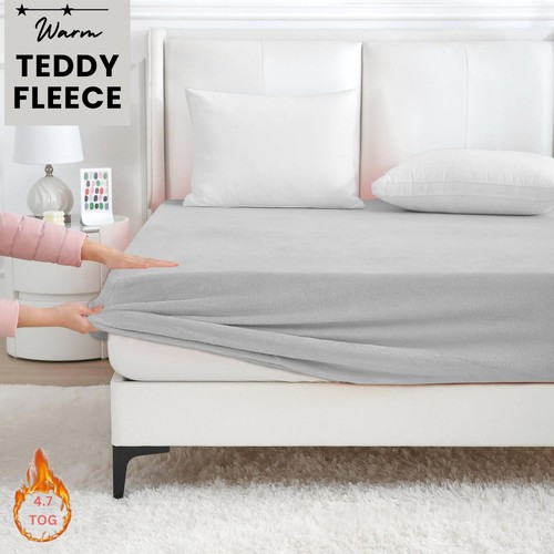 Extra Deep Sherpa Teddy Fleece Fitted Sheet Warm Thermal Bedding Double & King - Picture 21 of 36