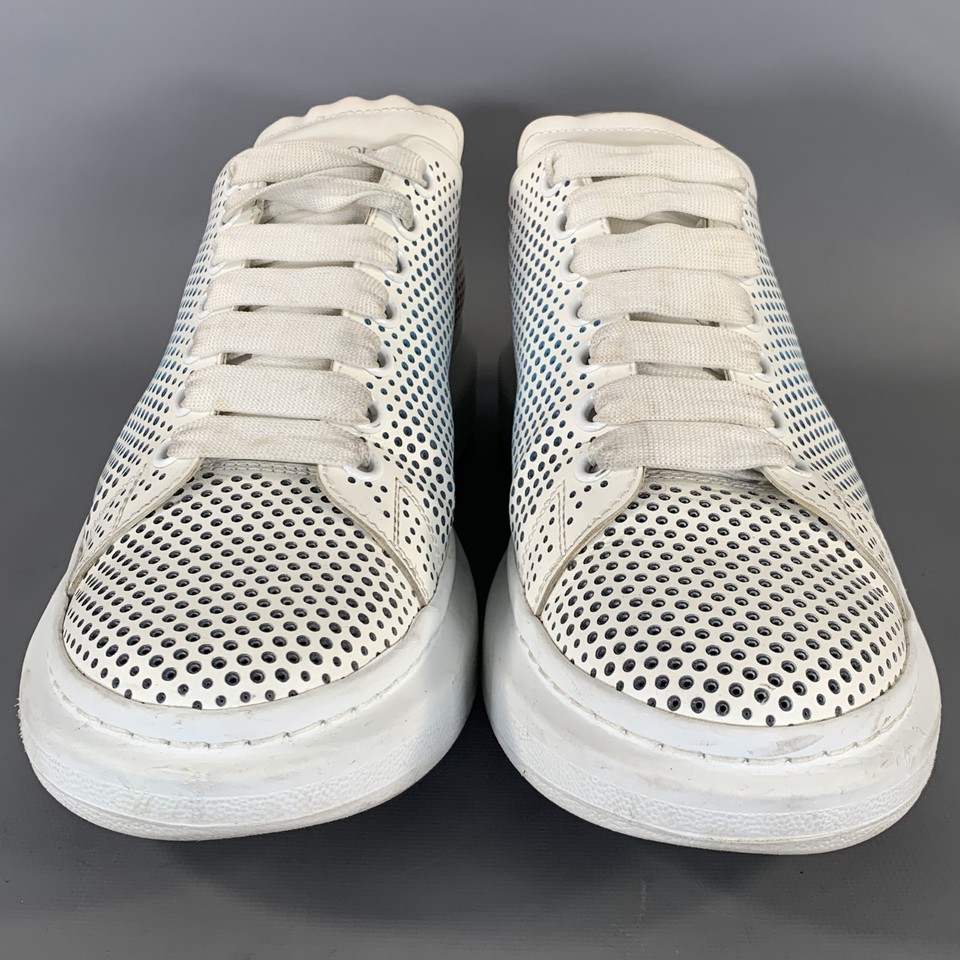 ALEXANDER MCQUEEN Size 9 White Multi Color Perforated Leather Lace Up ...