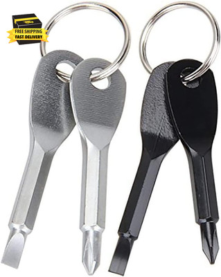 4PCS Mini Pocket Screwdriver Set Keychain Outdoor Tool Kit Stainless Steel Black