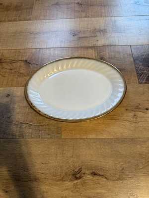 Vintage Anchor Hocking Fire King Milk Glass W Gold Rim 12x9 Oval Serving Platter