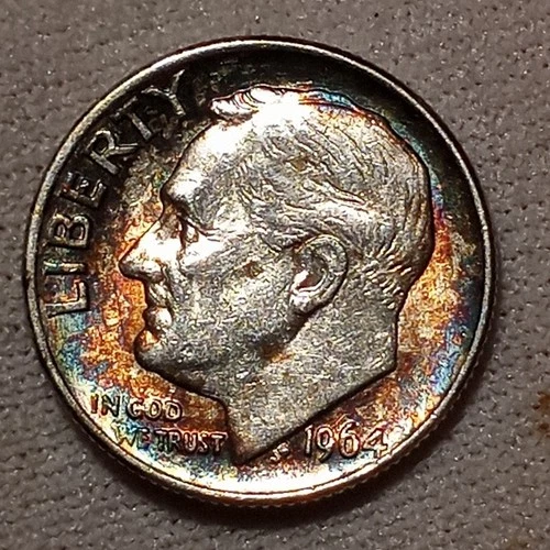 1964 Roosevelt Dime Heavy Toner Obv/Rev Lightly Circ. AU Nice Coin From Album