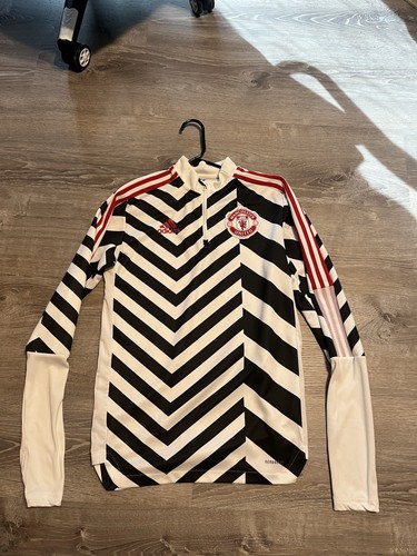 Manchester United Shirt Men's Large Adidas Black Track Top Training Quarter Zip