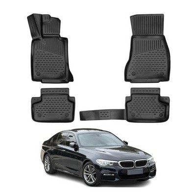 OMAC Floor Mats Liner for BMW 5 Series G30 G31 2017-2023 Rubber TPE Black 4Pcs