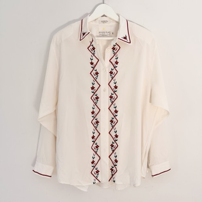 #ad Jennifer Blair Northern Isles Blouse Womens 16 Embroidered Floral Top Folk Art $24.00