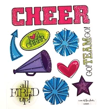 Cheer Cheerleader Pom Poms Go Team Glitter Accents PS Clear Stickers