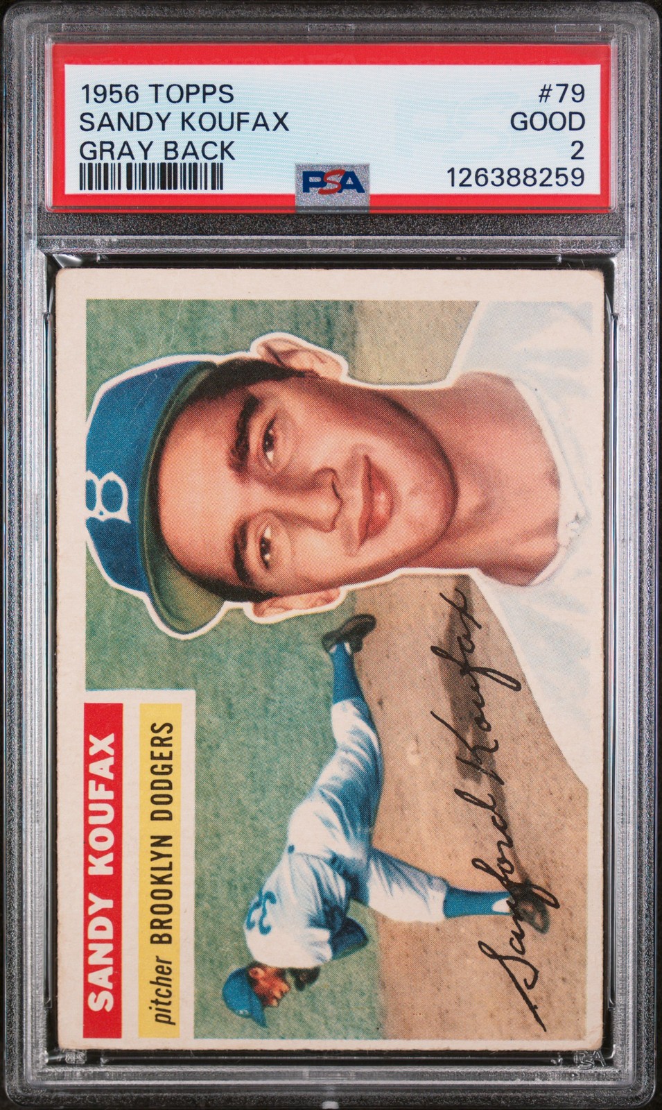 1956 TOPPS GRAY BACK #79 SANDY KOUFAX PSA 2
