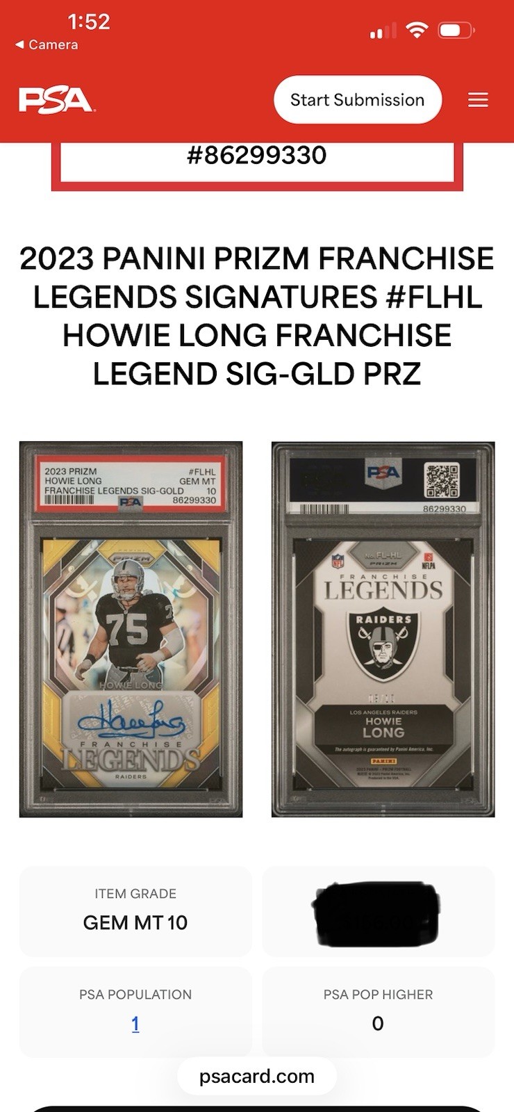 🔥Howie Long 2023 Prizm Gold Prizm Auto 09/10 Raiders PSA Gem Mint 10 POP 1 🔥 view 4