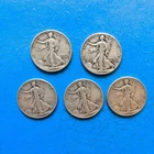 Lot of 5 WALKING LIBERTY HALF DOLLARS - 1939, 1941, 1943, 1945, 1947