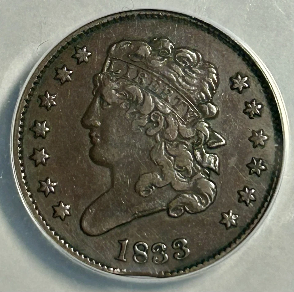 1833 1/2C Mint Error Classic Head Half Cent  (ANACS XF40 Rim Clip) RW18924VB - Image 3 of 4