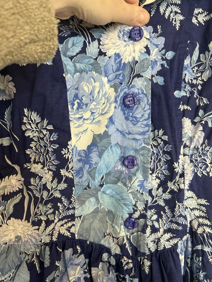 复古 80 年代 90 年代蓝色花卉水手领连身裤气球腿扣 M — 第 3/4 张图片