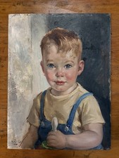 Peter Cook Vintage  Oil Portrait Child Boy Signed Listed Artist MCM 1958